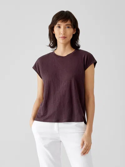 Eileen Fisher Organic Linen Jersey Shirred-back Top In Purple