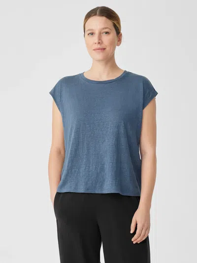 Eileen Fisher Organic Linen Jersey Shirred-back Top In Purple