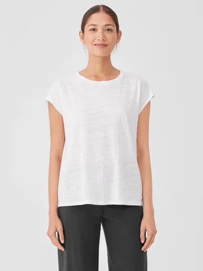 Eileen Fisher Organic Linen Jersey Shirred-back Top In White