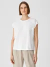 Eileen Fisher Organic Linen Jersey Shirred-back Top In White