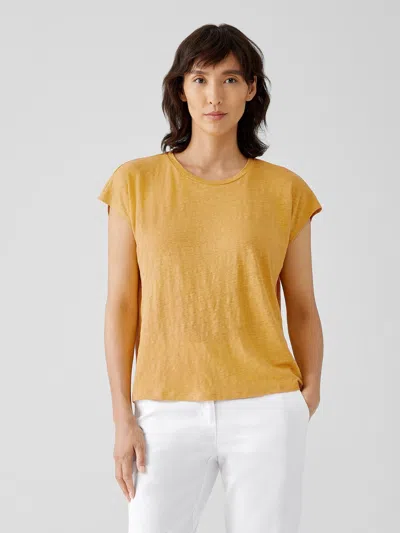 Eileen Fisher Organic Linen Jersey Shirred-back Top In Yellow