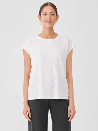 Eileen Fisher Organic Linen Jersey Shirred-back Top In White