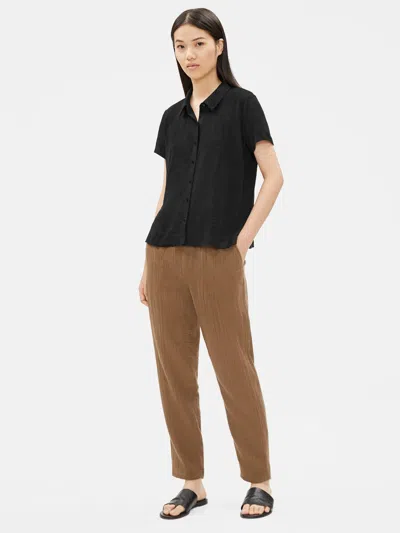 Eileen Fisher Organic Linen Jersey Short-sleeve Shirt In Black