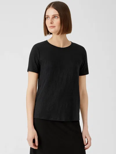 Eileen Fisher Organic Linen Jersey Short-sleeve Tee In Black