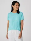 Eileen Fisher Organic Linen Jersey Short-sleeve Tee In Blue
