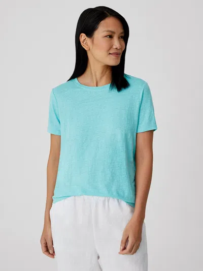 Eileen Fisher Organic Linen Jersey Short-sleeve Tee In Blue