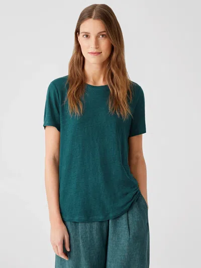 Eileen Fisher Organic Linen Jersey Short-sleeve Tee In Blue