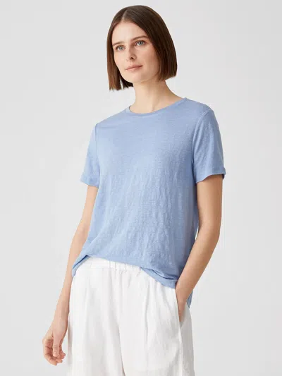 Eileen Fisher Organic Linen Jersey Short-sleeve Tee In Blue