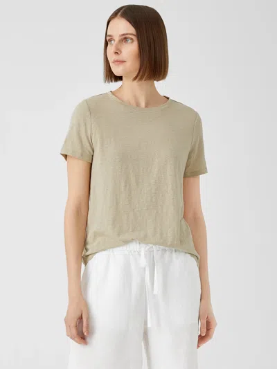 Eileen Fisher Organic Linen Jersey Short-sleeve Tee In Brown