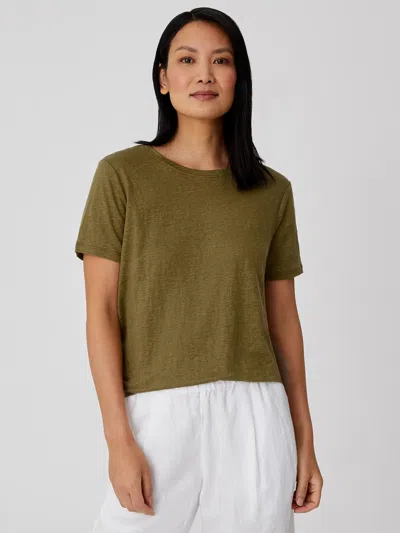 Eileen Fisher Organic Linen Jersey Short-sleeve Tee In Green
