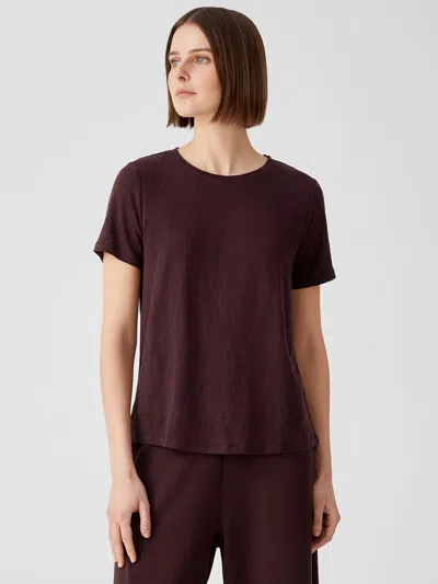 Eileen Fisher Organic Linen Jersey Short-sleeve Tee In Purple