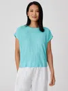 Eileen Fisher Organic Linen Jersey Square Top In Blue