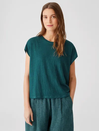 Eileen Fisher Organic Linen Jersey Square Top In Blue