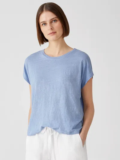 Eileen Fisher Organic Linen Jersey Square Top In Blue