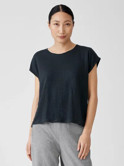 Eileen Fisher Organic Linen Jersey Square Top In Blue