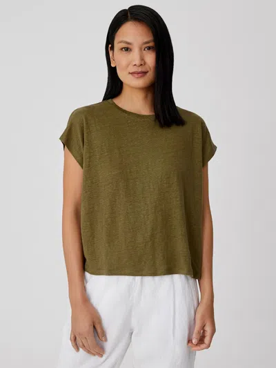 Eileen Fisher Organic Linen Jersey Square Top In Green