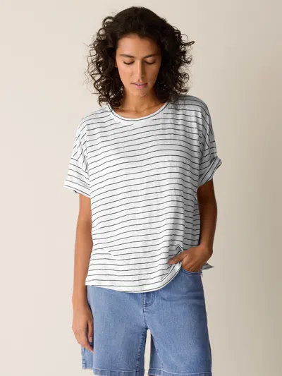 Eileen Fisher Organic Linen Jersey Stripe Box-top In White