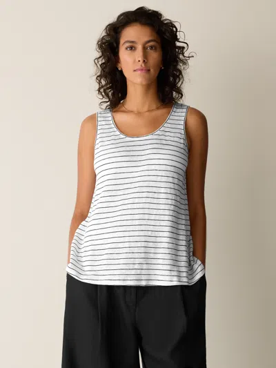 Eileen Fisher Organic Linen Jersey Stripe Scoop Neck Tank In White/black