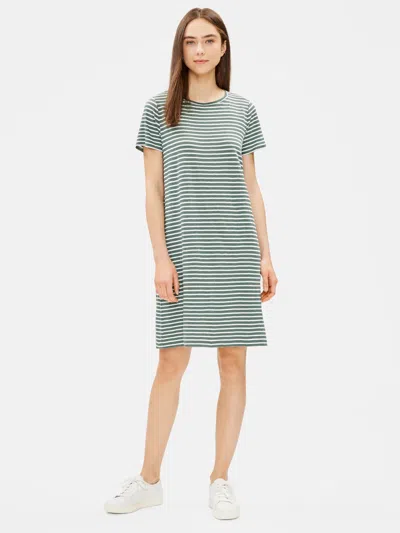 Eileen Fisher Organic Linen Jersey Striped Dress In Multi