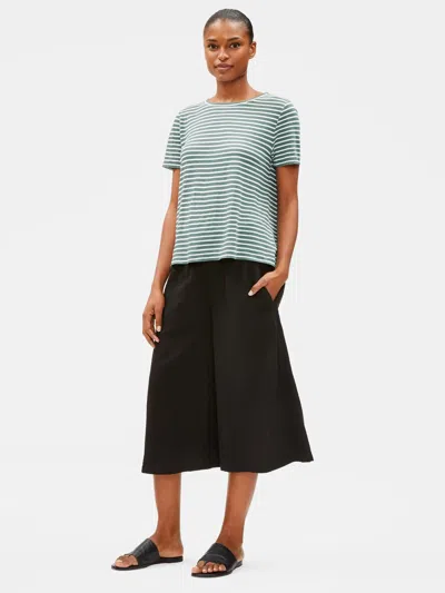 Eileen Fisher Organic Linen Jersey Striped Tee In Green