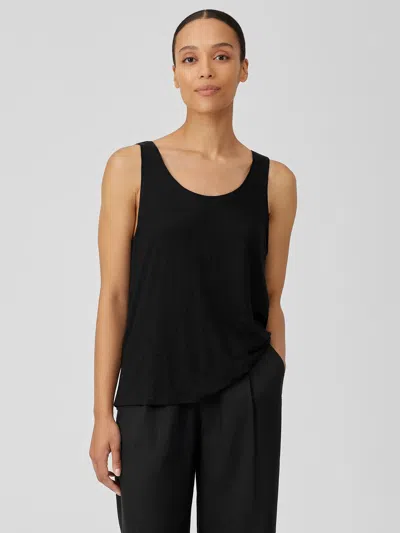 Eileen Fisher Organic Linen Jersey Long Tank In Black