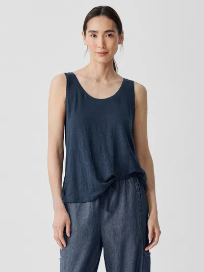 Eileen Fisher Organic Linen Jersey Tank In Blue