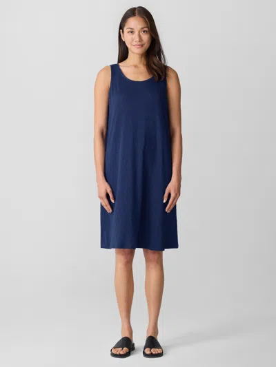 Eileen Fisher Organic Linen Jersey Tank Dress In Blue