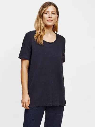Eileen Fisher Organic Linen Jersey U-neck Tunic In Black