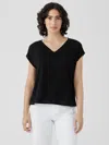 Eileen Fisher Organic Linen Jersey V-neck Tee In Black