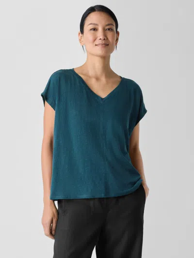 Eileen Fisher Organic Linen Jersey V-neck Tee In Blue