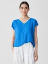 Eileen Fisher Organic Linen Jersey V-neck Tee In Blue