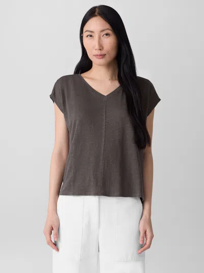 Eileen Fisher Organic Linen Jersey V-neck Tee In Brown