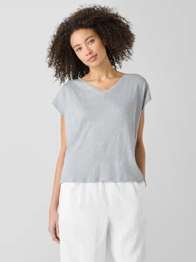 Eileen Fisher Organic Linen Jersey V-neck Tee In Gray