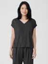 Eileen Fisher Organic Linen Jersey V-neck Tee In Black