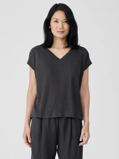 Eileen Fisher Organic Linen Jersey V-neck Tee In Black