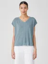 Eileen Fisher Organic Linen Jersey V-neck Tee In Blue