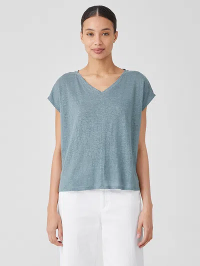 Eileen Fisher Organic Linen Jersey V-neck Tee In Blue