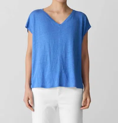 Eileen Fisher Organic Linen Jersey V-neck Tee In Ultramarine In Blue