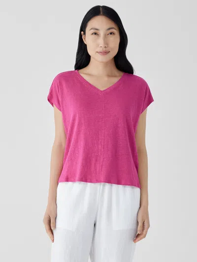 Eileen Fisher Organic Linen Jersey V-neck Tee In Pink