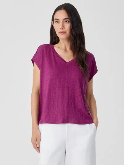 Eileen Fisher Organic Linen Jersey V-neck Tee In Purple