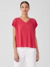 Eileen Fisher Organic Linen Jersey V-neck Tee In Red