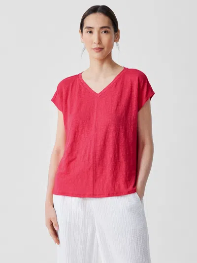 Eileen Fisher Organic Linen Jersey V-neck Tee In Red
