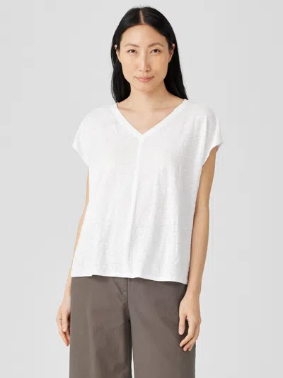 Eileen Fisher Organic Linen Jersey V-neck Tee In White