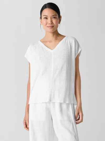 Eileen Fisher Organic Linen Jersey V-neck Tee In White