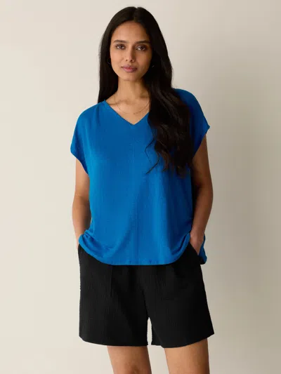 Eileen Fisher Organic Linen Jersey V-neck Tee In Blue