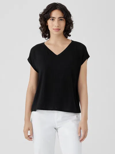 Eileen Fisher Organic Linen Jersey V-neck Tee In Black