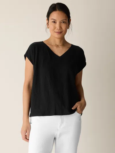 Eileen Fisher Organic Linen Jersey V-neck Tee In Black