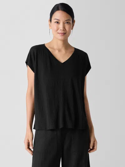 Eileen Fisher Organic Linen Jersey V-neck Tee In Black