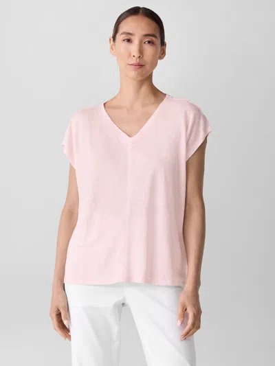 Eileen Fisher Organic Linen Jersey V-neck Tee In Crystal Pink