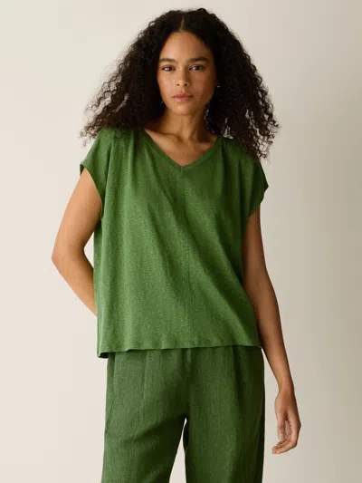Eileen Fisher Organic Linen Jersey V-neck Tee In Green